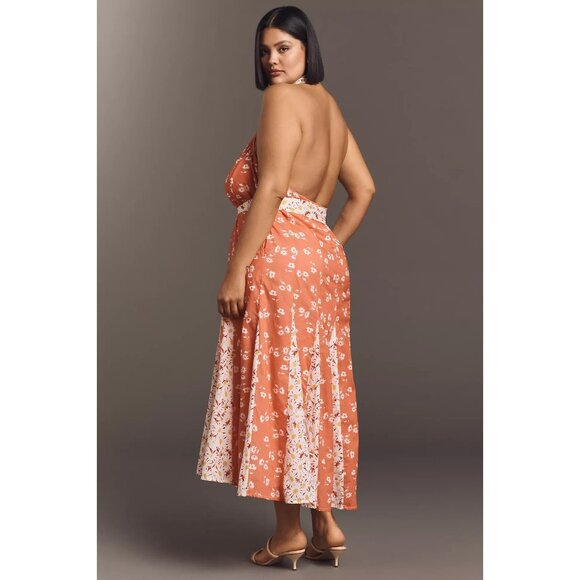 Maeve Halter Open-Back Godet Midi Shirt Dress 1X - Picture 2 of 3